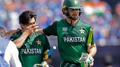 Pakistan's Shaheen Shah Afridi, right, consoles batting partner Naseem Shah as they leave the field after their loss in the ICC Men's T20 World Cup cricket match between India and Pakistan (AP) Pakistan's Shaheen Shah Afridi, right, consoles batting partner Naseem Shah as they leave the field after their loss in the ICC Men's T20 World Cup cricket match between India and Pakistan (AP)