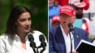 AOC says she wouldn't be surprised if Donald Trump thew her in jail if he is elected (AP Photo/Manuel Balce Ceneta, REUTERS/Brendan McDermid TPX IMAGES OF THE DAY) AOC says she wouldn't be surprised if Donald Trump thew her in jail if he is elected (AP Photo/Manuel Balce Ceneta, REUTERS/Brendan McDermid TPX IMAGES OF THE DAY)