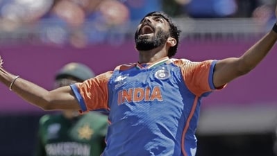 Jasprit Bumrah celebrates the dismissal of Pakistan's captain Babar Azam. Jasprit Bumrah celebrates the dismissal of Pakistan's captain Babar Azam.