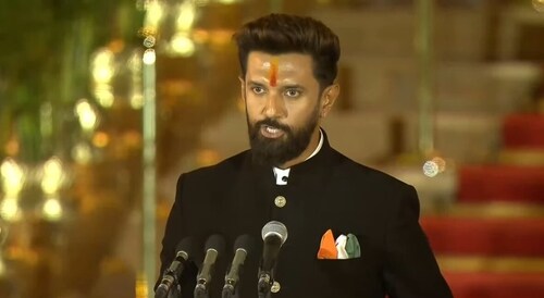 Chirag Paswan gets sworn in as cabinet minister at Modi 3.0 oath taking ceremony at Rashtrapati Bhavan on June 9 Chirag Paswan gets sworn in as cabinet minister at Modi 3.0 oath taking ceremony at Rashtrapati Bhavan on June 9