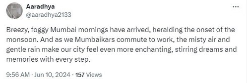 A social media user brought out the beauty of the rains hitting the city (X) A social media user brought out the beauty of the rains hitting the city (X)