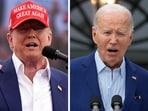 FILE - Republican presidential candidate, former President Donald Trump, left, speaks at a campaign rally in Las Vegas, June 9, 2024, and President Joe Biden speaks at White House in Washington, June 4, 2024.