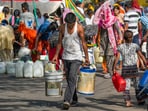 Residents fill water from a tanker amid water crisis, at the Vivekanand Camp, Chanakyapuri area, in New Delhi, Thursday, June, 6, 2024. Residents fill water from a tanker amid water crisis, at the Vivekanand Camp, Chanakyapuri area, in New Delhi, Thursday, June, 6, 2024.