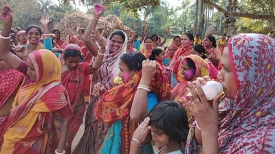 Villagers of Naskar Para of Sandeshkhali celebrate after the arrest of absconding Trinamool Congress leader Sheikh Shahjahan, an accused of crimes against women and land grabbing. (File image) (HT Photo) Villagers of Naskar Para of Sandeshkhali celebrate after the arrest of absconding Trinamool Congress leader Sheikh Shahjahan, an accused of crimes against women and land grabbing. (File image) (HT Photo)