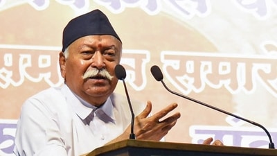 Rashtriya Swayamsevak Sangh (RSS) Chief Dr Mohan Bhagwat addresses the Valedictory Ceremony of Karyakarta Vikas Varg-2. (ANI)