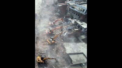 An aerial view of the demolition drive (Deepak Gupta/HT )