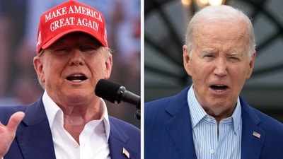 FILE - Republican presidential candidate, former President Donald Trump, left, speaks at a campaign rally in Las Vegas, June 9, 2024, and President Joe Biden speaks at White House in Washington, June 4, 2024. (AP) FILE - Republican presidential candidate, former President Donald Trump, left, speaks at a campaign rally in Las Vegas, June 9, 2024, and President Joe Biden speaks at White House in Washington, June 4, 2024. (AP)