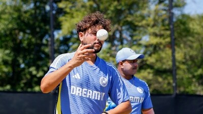 Kuldeep Yadav during a practice session. (ANI)