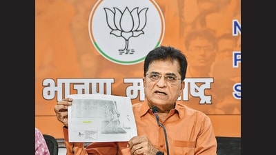 Mumbai: BJP leader Kirit Somaiya addresses a press conference, at the party office in Mumbai, Wednesday, March 27, 2024. (PTI Photo)(PTI03_27_2024_000071B) (PTI) Mumbai: BJP leader Kirit Somaiya addresses a press conference, at the party office in Mumbai, Wednesday, March 27, 2024. (PTI Photo)(PTI03_27_2024_000071B) (PTI)