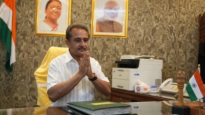 BJP MP Kirti Vardhan Singh greeted after taking charge as Minister of State for Environment, Forest, and Climate Change Ministry in New Delhi on Tuesday. (PTI)