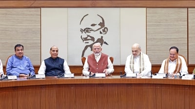 Prime Minister Narendra Modi chairs his first Union Cabinet meeting at the start of his third term, in New Delhi on Monday. (PMO) Prime Minister Narendra Modi chairs his first Union Cabinet meeting at the start of his third term, in New Delhi on Monday. (PMO)