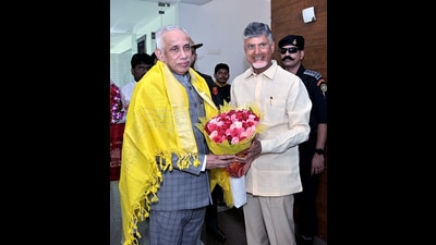 TDP chief N Chandrababu Naidu meets S. Abdul Nazeer Governor of Andhra Pradesh, on Tuesday. (TDP x) TDP chief N Chandrababu Naidu meets S. Abdul Nazeer Governor of Andhra Pradesh, on Tuesday. (TDP x)