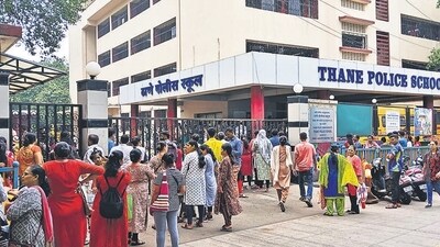 Thane, India - June ,10, 2024: The students of the police school Kharker ali in thane were not allowed to sit in the classroom on the first day because of non-payment of fees , in Thane ,in Mumbai, India, on, Monhday, June,10, 2024. ( Praful Gangurde / HT Photo ) Thane, India - June ,10, 2024: The students of the police school Kharker ali in thane were not allowed to sit in the classroom on the first day because of non-payment of fees , in Thane ,in Mumbai, India, on, Monhday, June,10, 2024. ( Praful Gangurde / HT Photo )