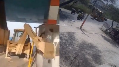 The driver crashed into toll booths and damaged other vehicles while attempting to flee. (X/screengrab) The driver crashed into toll booths and damaged other vehicles while attempting to flee. (X/screengrab)