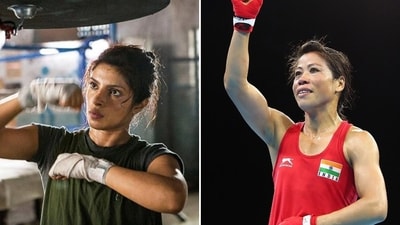 Priyanka Chopra played boxer Mary Kom in her biopic, for which she underwent extensive physical training for several months to attain a muscular physique. Priyanka Chopra played boxer Mary Kom in her biopic, for which she underwent extensive physical training for several months to attain a muscular physique.