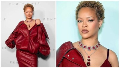 Rihanna made quite the fashion statement in red at a Fendi event. Rihanna made quite the fashion statement in red at a Fendi event.