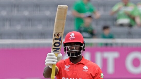Canada's Aaron Johnson scored 52 off 44 balls after Pakistan won the toss and elected to bowl in New York(PTI)