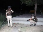Security personnel are in a position as an operation is going on after villagers in the Hiranagar area of Kathua heard some gunshots on Tuesday. (ANI Photo)