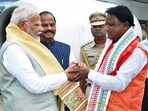 Prime Minister Narendra Modi with Odisha chief minister Mohan Charan Majhi. Prime Minister Narendra Modi with Odisha chief minister Mohan Charan Majhi.