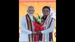 **EDS: IMAGE VIA PMO** Bhubaneswar: Prime Minister Narendra Modi with Odisha Chief Minister-designate Mohan Charan Majhi during the latter's swearing-in ceremony, in Bhubaneswar, Wednesday, June 12, 2024. (PTI Photo)(PTI06_12_2024_000279B) (PTI)