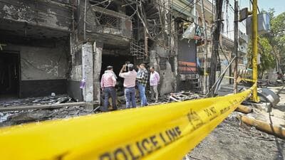 A municipal team investigating the Baby Care New Born Hospital where a fire broke on May 25. Six newborns were killed in the fire. (Raj K Raj/HT Photo) A municipal team investigating the Baby Care New Born Hospital where a fire broke on May 25. Six newborns were killed in the fire. (Raj K Raj/HT Photo)