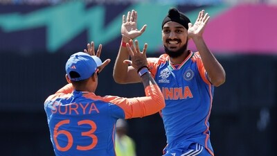 India's Arshdeep Singh, right, celebrates with teammate Suryakumar Yadav after the dismissal of United States' Shayan Jahangir during the ICC Men's T20 World Cup (AP) India's Arshdeep Singh, right, celebrates with teammate Suryakumar Yadav after the dismissal of United States' Shayan Jahangir during the ICC Men's T20 World Cup (AP)
