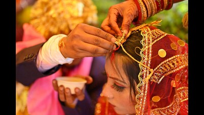 Gurugram, India-March 17, 2024: Hindu groom and bride during the mass marriage organised by Swastik Foundation at Rajput Vatika near Kendriya Vidyalaya sector-14, in Gurugram, India, on Sunday, 17 March 2024. (Representative Image/Photo by Parveen Kumar/Hindustan Times) Gurugram, India-March 17, 2024: Hindu groom and bride during the mass marriage organised by Swastik Foundation at Rajput Vatika near Kendriya Vidyalaya sector-14, in Gurugram, India, on Sunday, 17 March 2024. (Representative Image/Photo by Parveen Kumar/Hindustan Times)