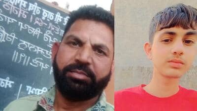 Jasvir Singh, 42, and his son, Karman, who were killed when a speeding tipper truck ran over their motorcycle in Jalandhar on Wednesday. (HT Photo)