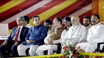 Prime Minister Narendra Modi, Former Vice President Venkaiah Naidu, Union Ministers Amit Shah, JP Nadda and Nitin Gadkari attended the swearing-in ceremony of Nara Chandrababu Naidu. (PTI) Prime Minister Narendra Modi, Former Vice President Venkaiah Naidu, Union Ministers Amit Shah, JP Nadda and Nitin Gadkari attended the swearing-in ceremony of Nara Chandrababu Naidu. (PTI)