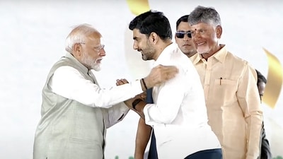 CM Nara Chandrababu Naidu's son Nara Lokesh also took oath as a minister in the Andhra Pradesh cabinet. (PTI) CM Nara Chandrababu Naidu's son Nara Lokesh also took oath as a minister in the Andhra Pradesh cabinet. (PTI)
