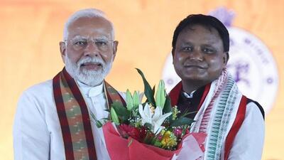 Prime Minister Narendra Modi at the swearing-in ceremony of new Odisha chief minister Mohan Majhi on Wednesday (Twitter/@narendramodi) Prime Minister Narendra Modi at the swearing-in ceremony of new Odisha chief minister Mohan Majhi on Wednesday (Twitter/@narendramodi)