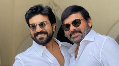 Ram Charan shares a picture with dad Chiranjeevi. Ram Charan shares a picture with dad Chiranjeevi.