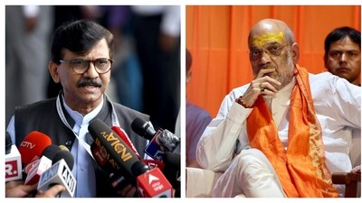Shiv Sena (UBT) leader Sanjay Raut (left) and Union home minister Amit Shah. (File) Shiv Sena (UBT) leader Sanjay Raut (left) and Union home minister Amit Shah. (File)