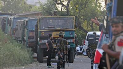 Security forces stand guard near the site of a gunfight between security forces and terrorists at Saida village in Kathua's Hiranagar sector on June 12 (HT Photo) Security forces stand guard near the site of a gunfight between security forces and terrorists at Saida village in Kathua's Hiranagar sector on June 12 (HT Photo)