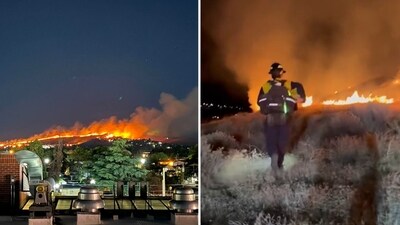 Massive brush fire breaks out behind Nevada's Hug High School (Sparks Firefighters/Facebook, Truckee Meadows Fire Protection District/Facebook) Massive brush fire breaks out behind Nevada's Hug High School (Sparks Firefighters/Facebook, Truckee Meadows Fire Protection District/Facebook)