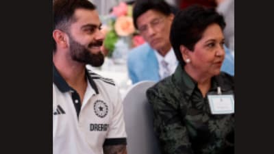 Virat Kohli and Indra Nooyi at the Indian consulate in New York, (X/@IndiainNewYork) Virat Kohli and Indra Nooyi at the Indian consulate in New York, (X/@IndiainNewYork)