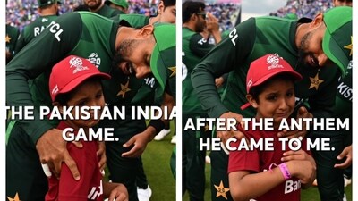 Pakistan captain Babar Azam tries to console a kid Pakistan captain Babar Azam tries to console a kid