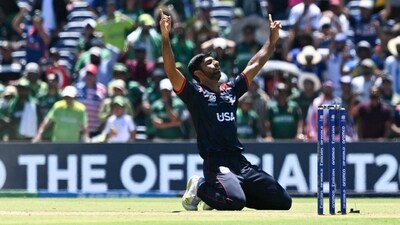 India vs USA: Saurabh Netravalkar celebrates