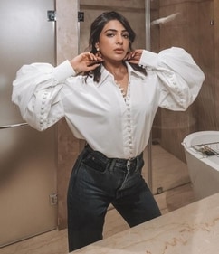 Like Samantha Prabhu, a crisp white shirt with balloon sleeves is perfect for your workwear wardrobe (Photo: Instagram) Like Samantha Prabhu, a crisp white shirt with balloon sleeves is perfect for your workwear wardrobe (Photo: Instagram)