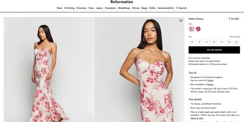 The price of the floral bodycon dress Suhana Khan wore. (thereformation.com)