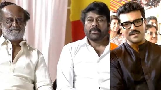 Rajinikanth, Chiranjeevi, Ram Charan at Chandrababu Naidu, Pawan Kalyan's swearing-in ceremony.
