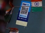 Paytm share price: A QR code for the Paytm digital payment system at a store in Mumbai, India.