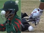 Ball gets stuck in Tanzid Hasan's helmet