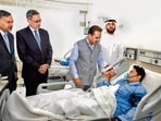 MoS Kirti Vardhan Singh with an injured person on Thursday. (PTI)