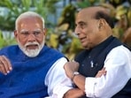 Prime Minister Narendra Modi in conversation with Bharatiya Janata Party (BJP) MP Rajnath Singh in New Delhi. Prime Minister Narendra Modi in conversation with Bharatiya Janata Party (BJP) MP Rajnath Singh in New Delhi.