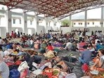 People evacuated from violence-affected areas take rest at a shelter (ANI Photo) People evacuated from violence-affected areas take rest at a shelter (ANI Photo)