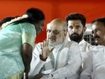 Former Vice President Venkaiah Naidu and Union Ministers Amit Shah and Chirag Paswan with BJP leader Tamilisai Soundararajan at the swearing-in ceremony of Chandrababu Naidu as the Chief Minister of Andhra Pradesh.