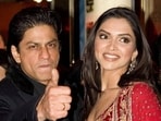 Shah Rukh Khan and Deepika Padukone during Om Shanti Om premiere; Ranveer Singh and Anushka Sharma at Band Baaja Baraat event.