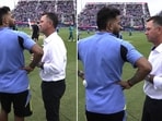 Hardik Pandya (L) and Ricky Ponting had a brief catch up recently. Hardik Pandya (L) and Ricky Ponting had a brief catch up recently.