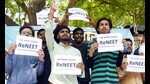 New Delhi, Jun 12 (ANI): NEET aspirants protest against the alleged irregularities in the NEET-UG examination at Jantar Mantar, in New Delhi on Wednesday. (ANI Photo/Ritik Jain) (Ritik Jain)